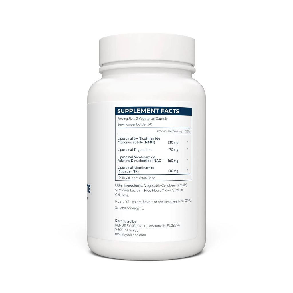 RENUE by SCIENCE NAD+ Complete | 120 Liposomal NAD Supplement Capsules with NMN, NR & Trigonelline - 210mg NMN & 160mg NAD per Serving | Bioavailable Formula for Increased Absorption | Made in the USA - TrustMedUSA