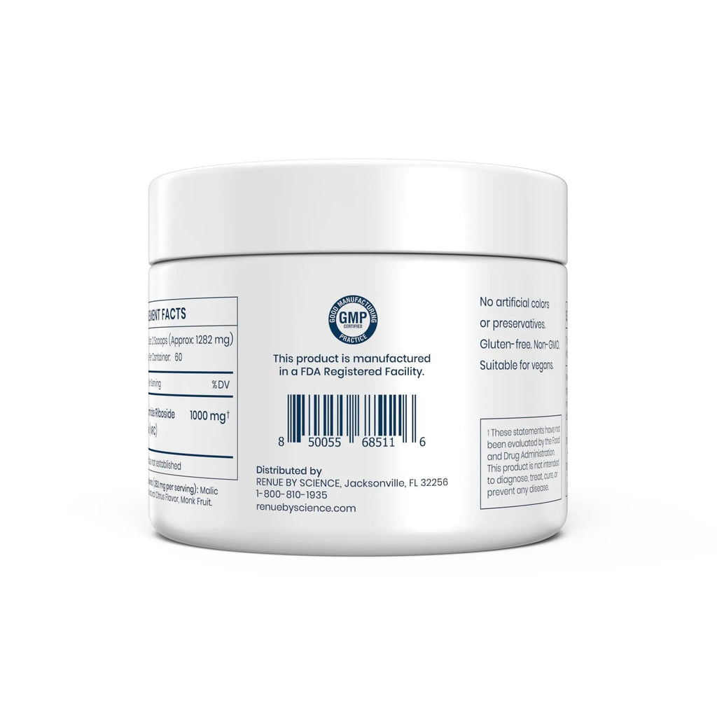 Renue By Science Nicotinamide Riboside | 1000mg Nicotinamide Powder - High Strength NR NAD Powder Sublingual Citrus Burst Flavor | Manufactured in The USA & Third-Party Tested | 60 Servings - TrustMedUSA