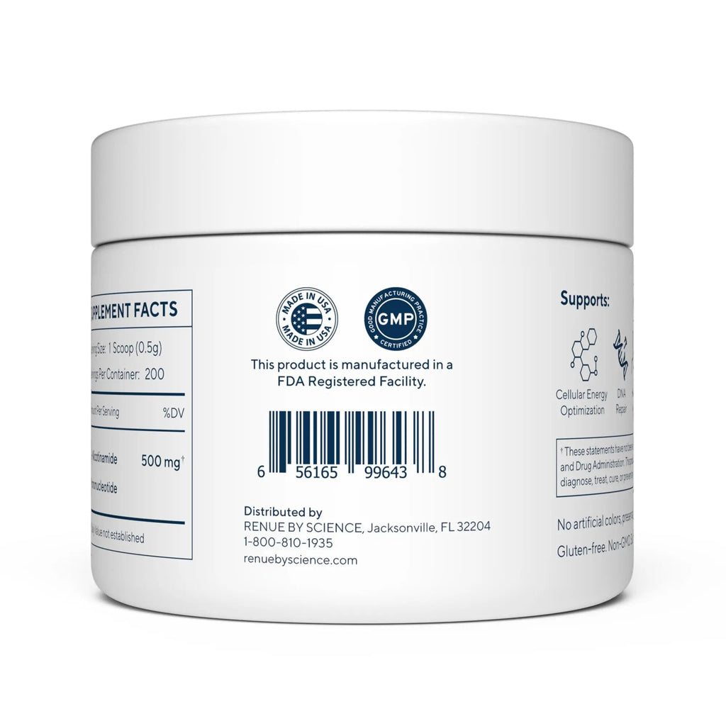 Renue By Science NMN Powder | 100g Fast Dissolve Powder Supplement | 500mg Nicotinamide Mononucleotide per Serving - TrustMedUSA