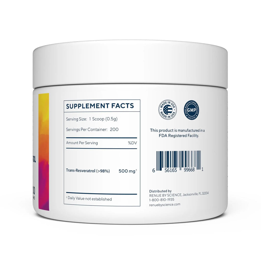 Renue By Science Resveratrol | High Strength Resveratrol Supplement | 100g Trans Resveratrol Powder | Reservatrol 200 Day Supply | Non-GMO & Allergen Free | Manufactured in The USA Third-Party Tested - TrustMedUSA