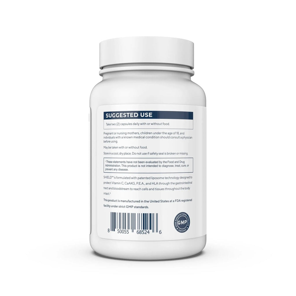 Renue By Science Shield | Liposomal Vitamin C CaAKG P.E.A Hyaluronic Acid Supplement | 120 Capsules with Vitamin C (500mg) CA AKG (150mg) Palmitoylethanolamide (75mg) HLA (75mg) | Made in The USA - TrustMedUSA
