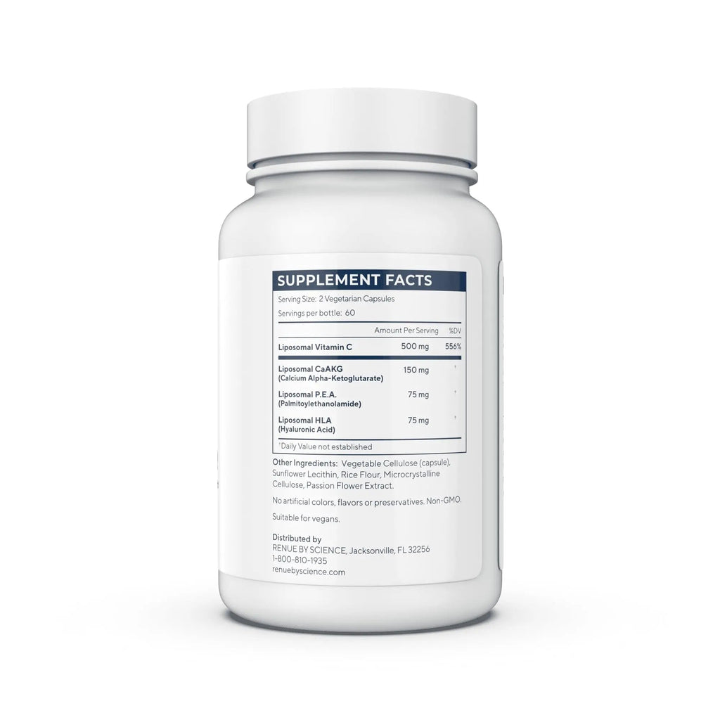 Renue By Science Shield | Liposomal Vitamin C CaAKG P.E.A Hyaluronic Acid Supplement | 120 Capsules with Vitamin C (500mg) CA AKG (150mg) Palmitoylethanolamide (75mg) HLA (75mg) | Made in The USA - TrustMedUSA