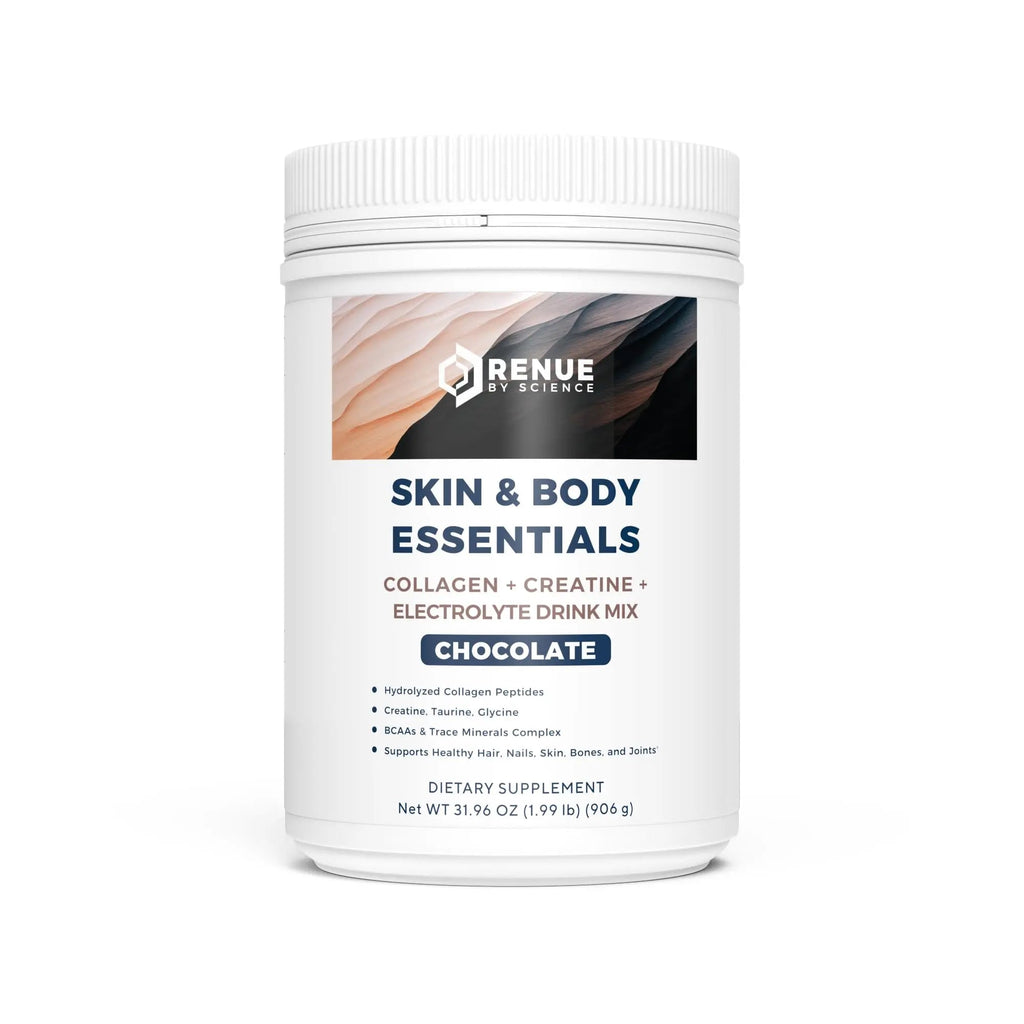 Renue By Science Skin & Body Essentials | Collagen Peptides Electrolytes Creatine & BCAA Powder | Collagen (12g) Creatine Monohydrate (4g) per Serving with Taurine & Glycine | Made in USA - Chocolate - TrustMedUSA