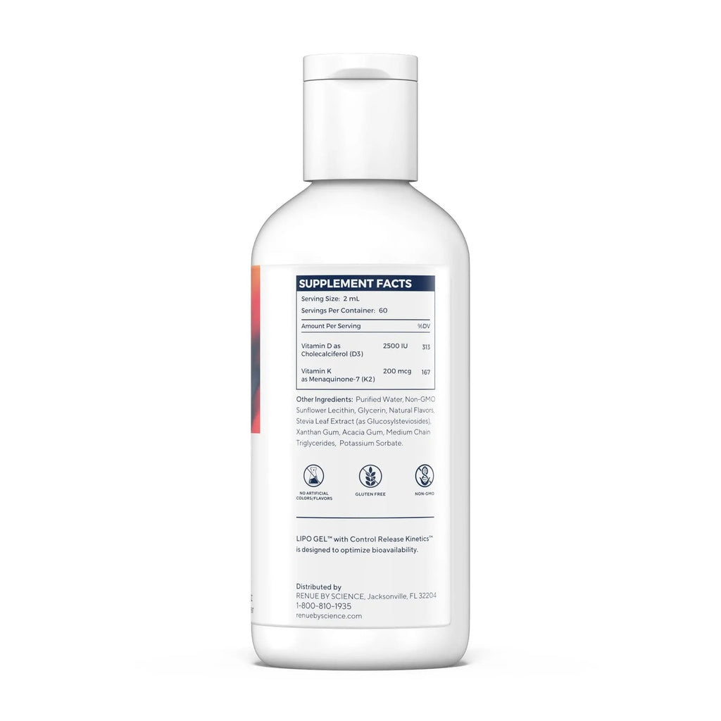 Renue By Science Vitamin D3 K2 Gel | High Strength Liposomal D3 K2 Supplement | 120ml Vitamin D K2 Gel - 2500IU Vitamin D3 & 200mcg Vitamin K2 per Serving | Non-GMO & Allergen Free | Made in The USA - TrustMedUSA
