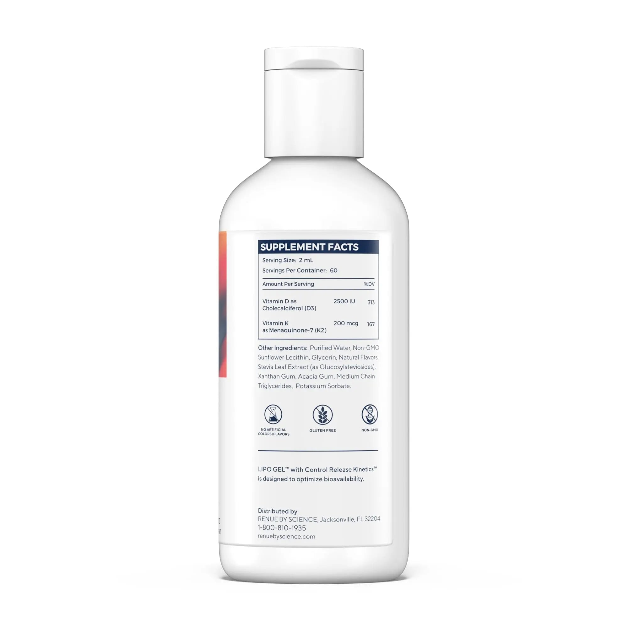 Renue By Science Vitamin D3 K2 Gel | High Strength Liposomal D3 K2 Supplement | 120ml Vitamin D K2 Gel - 2500IU Vitamin D3 & 200mcg Vitamin K2 per Serving | Non-GMO & Allergen Free | Made in The USA - TrustMedUSA