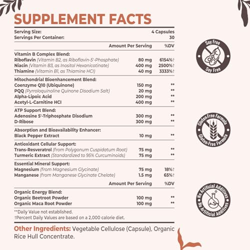 Resciency 2326 MG Mitochondrial Supplements with ATP, Vitamins, CoQ10 & PQQ, More Effective Than Creatine HMB & Nitric Oxide, Energy, Endurance, Strength, Recovery & Muscle, Organic, 120 Capsules - TrustMedUSA