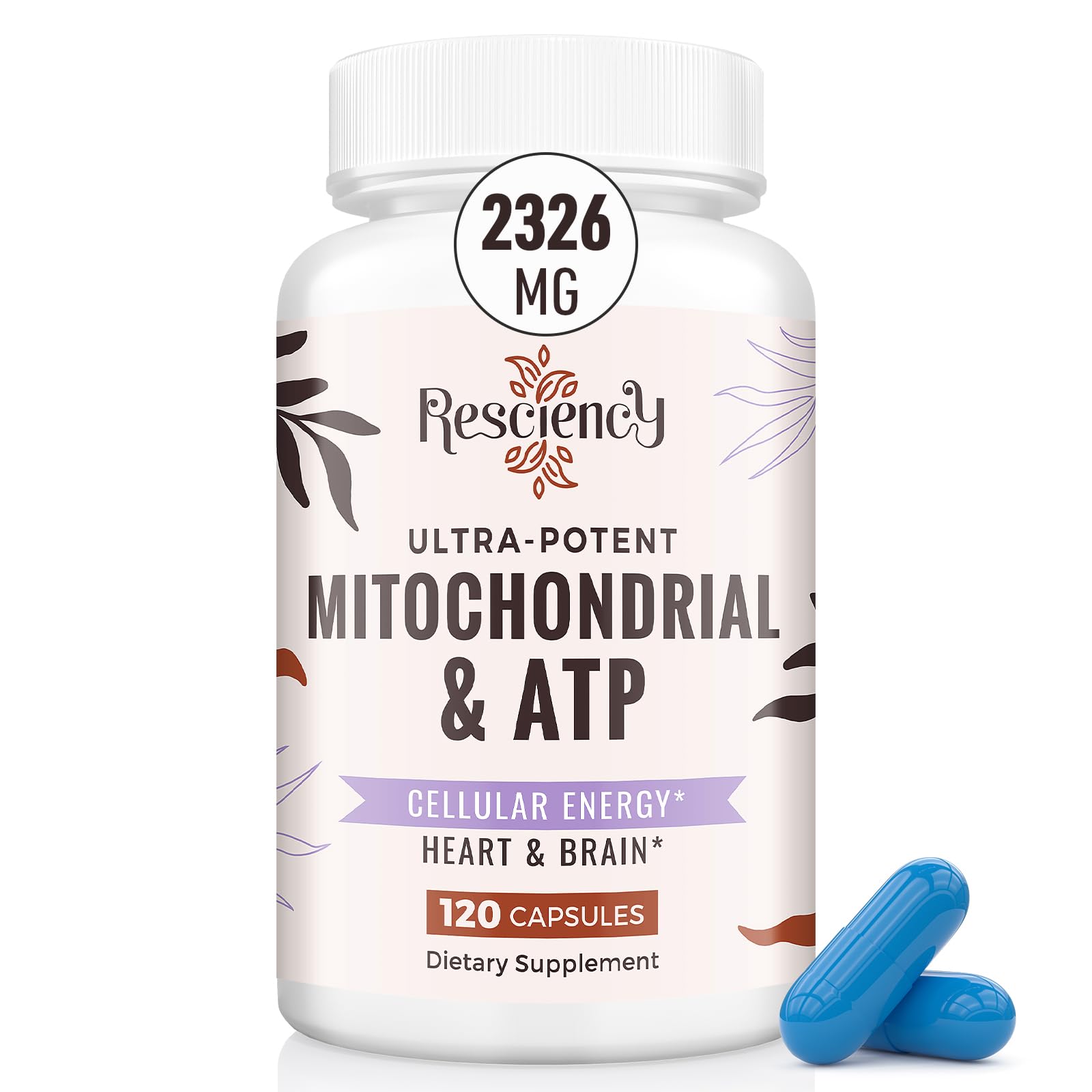 Resciency 2326 MG Mitochondrial Supplements with ATP, Vitamins, CoQ10 & PQQ, More Effective Than Creatine HMB & Nitric Oxide, Energy, Endurance, Strength, Recovery & Muscle, Organic, 120 Capsules - TrustMedUSA