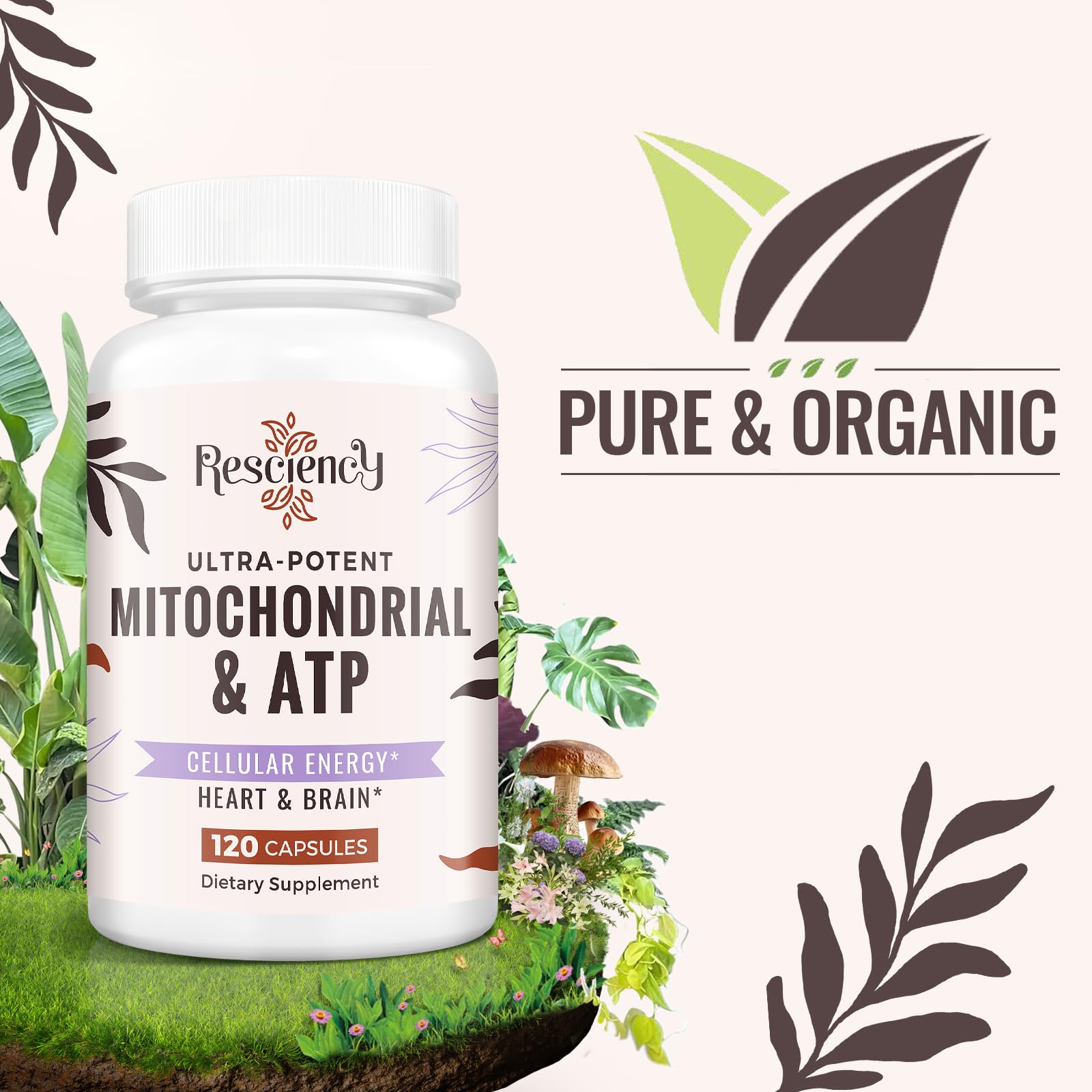Resciency 2326 MG Mitochondrial Supplements with ATP, Vitamins, CoQ10 & PQQ, More Effective Than Creatine HMB & Nitric Oxide, Energy, Endurance, Strength, Recovery & Muscle, Organic, 120 Capsules - TrustMedUSA