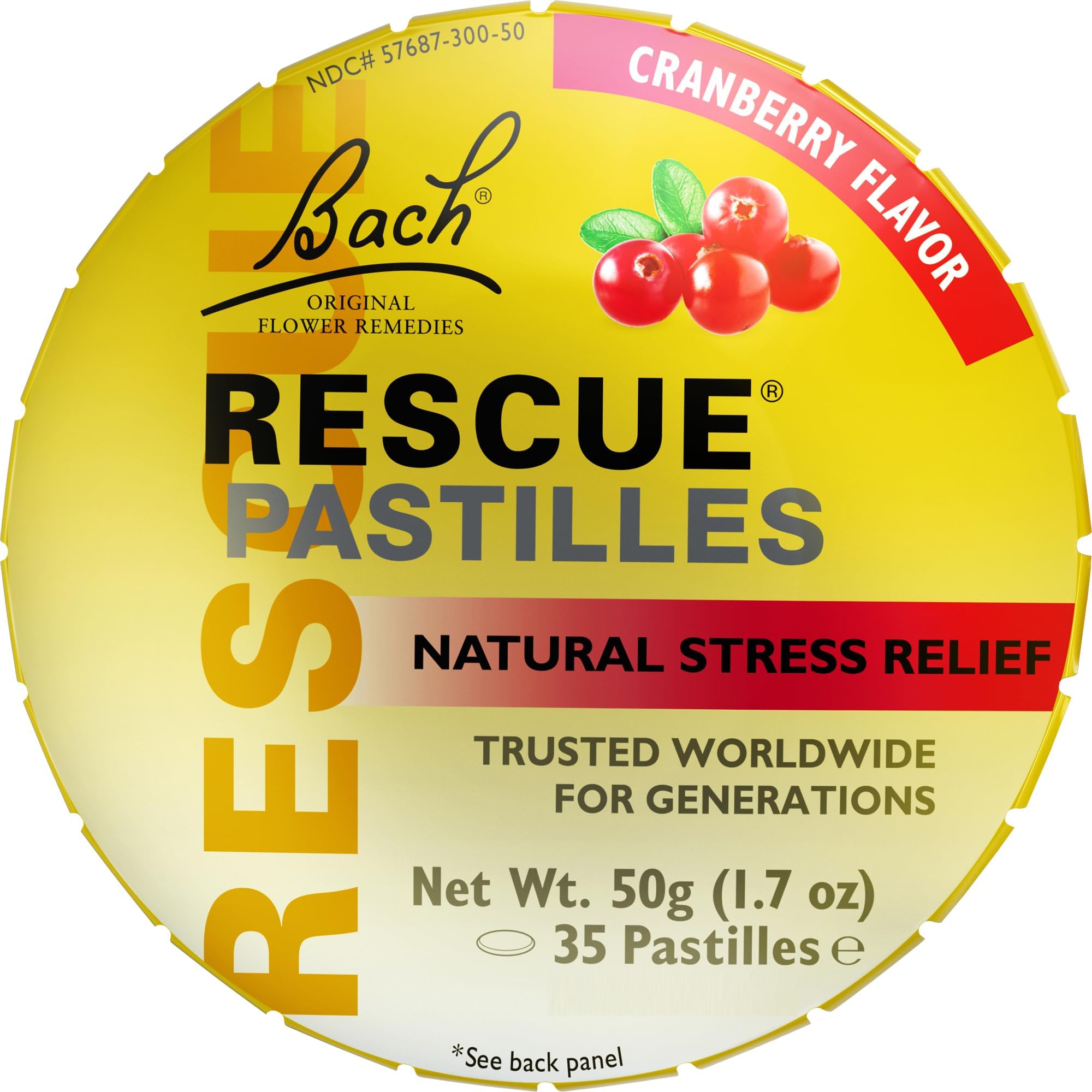 Rescue Bach PASTILLES, Cranberry Flavor, Stress Relief Lozenges, Homeopathic, Flower Eessences, 35 Count - Maple Wellness Supplements