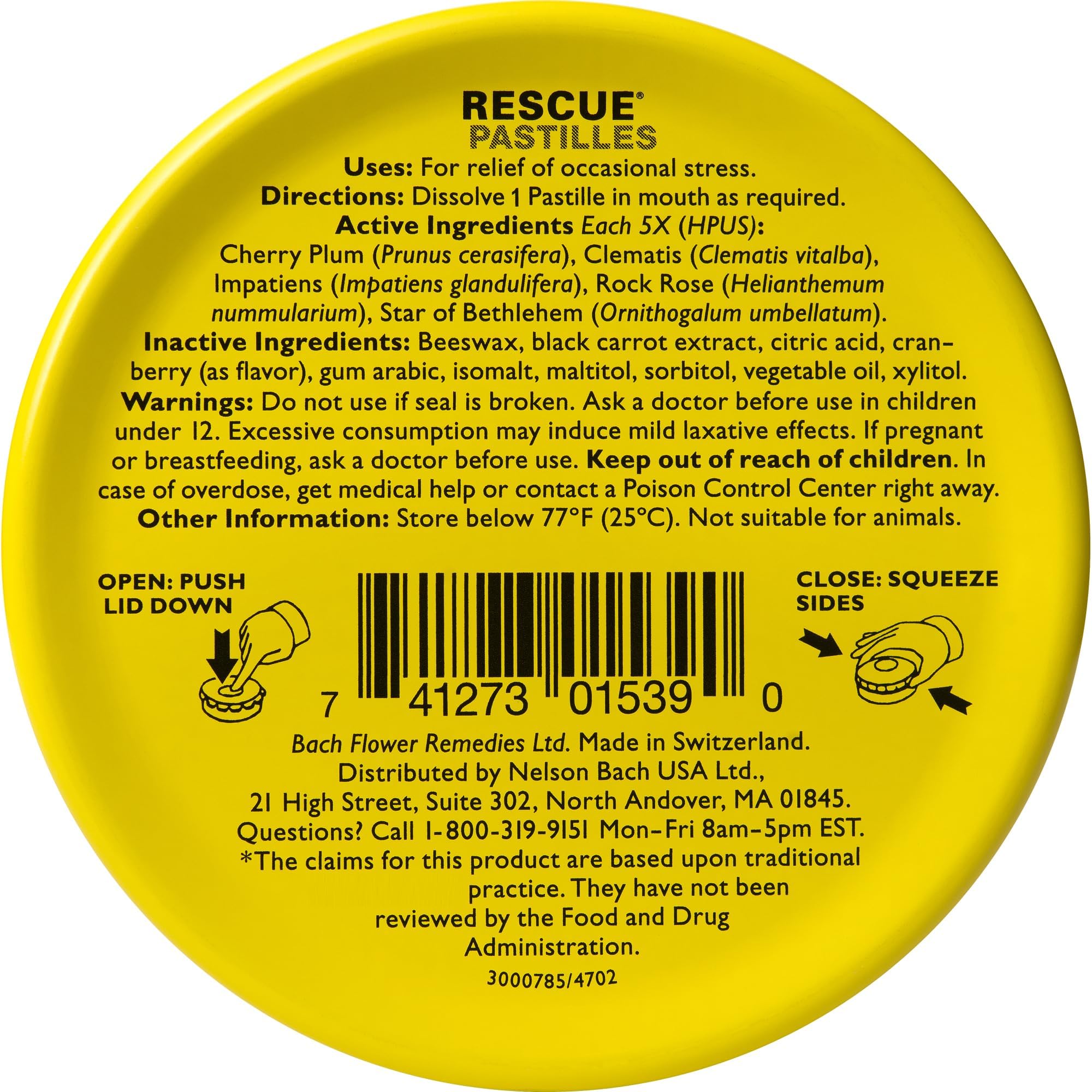 Rescue Bach PASTILLES, Cranberry Flavor, Stress Relief Lozenges, Homeopathic, Flower Eessences, 35 Count - Maple Wellness Supplements