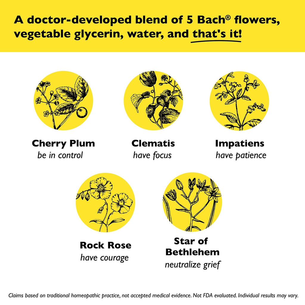 RESCUE Bach Remedy Dropper 20mL, Natural Stress Relief, Homeopathic Flower Essence, Vegan, Gluten & Sugar-Free, Non-Habit Forming (Non-Alcohol Formula) - Maple Wellness Supplements