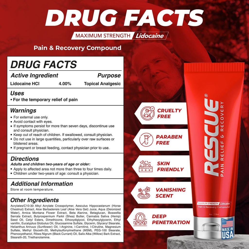 RESCUE PAIN RELIEF & RECOVERY Cream - All-in-One Solution for Back, Neck, Knee, Hand, Foot, and Shoulder Pain - Combines Power of Key Ingredients from Leading Pain Relief CreamProducts - 4 Ounces - TrustMedUSA