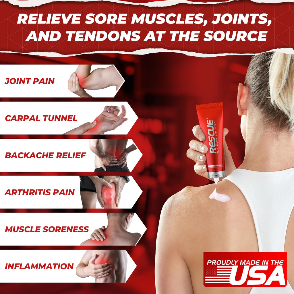 RESCUE PAIN RELIEF & RECOVERY Cream - All-in-One Solution for Back, Neck, Knee, Hand, Foot, and Shoulder Pain - Combines Power of Key Ingredients from Leading Pain Relief CreamProducts - 4 Ounces - TrustMedUSA