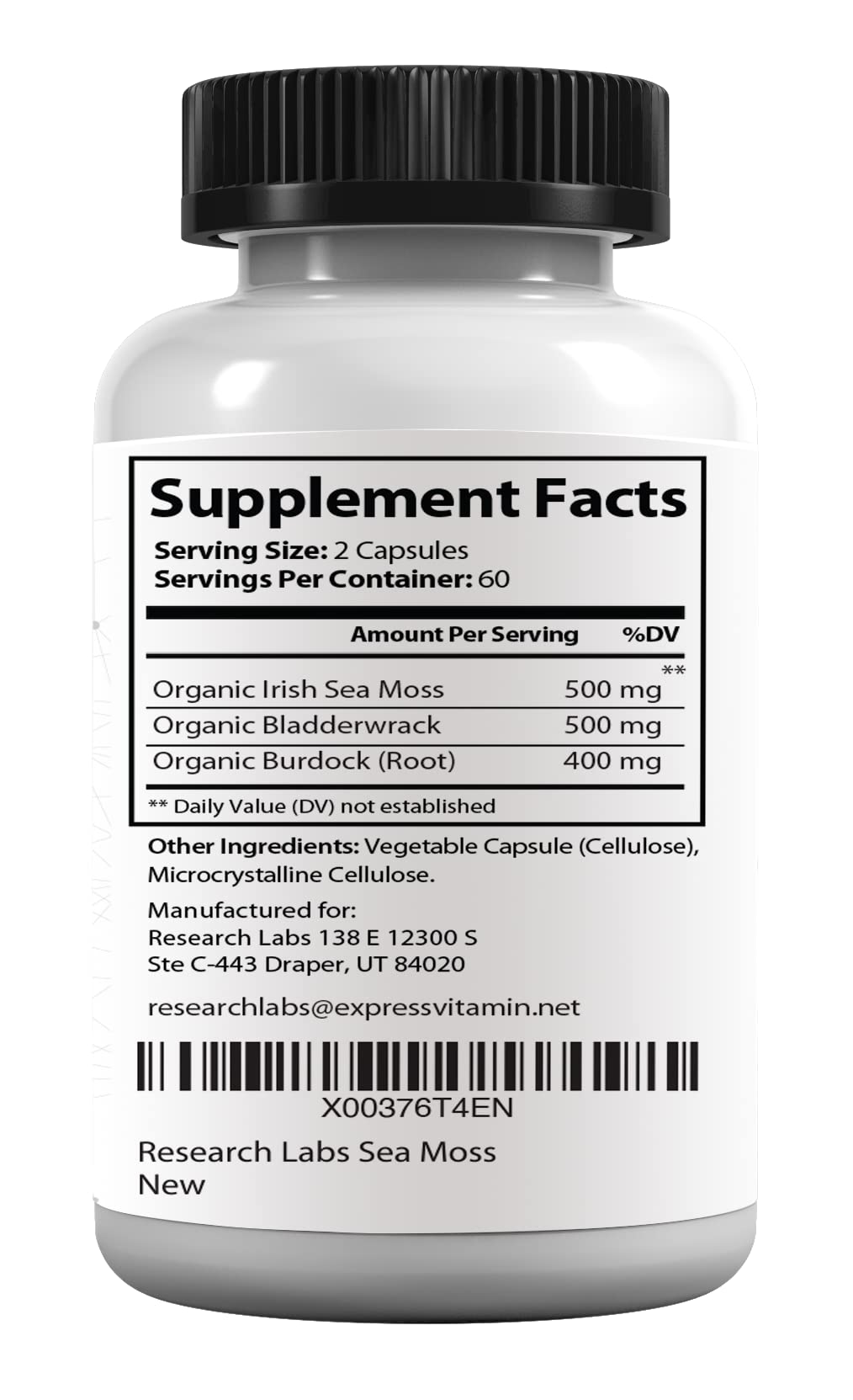 Research Labs 2 Fer 1 Ad Organic Irish Sea Moss Capsules 240 Total Pills, Raw Wildcrafted Seamoss Enhanced w/Bladderwrack & Burdock Root Antioxidant Powerhouse. Thyroid Support - TrustMedUSA