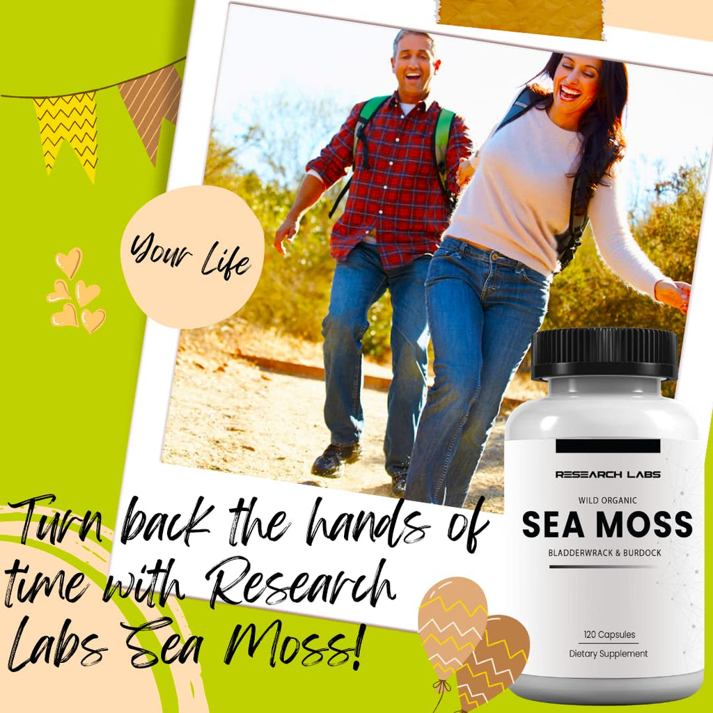 Research Labs 2 Fer 1 Ad Organic Irish Sea Moss Capsules 240 Total Pills, Raw Wildcrafted Seamoss Enhanced w/Bladderwrack & Burdock Root Antioxidant Powerhouse. Thyroid Support - TrustMedUSA