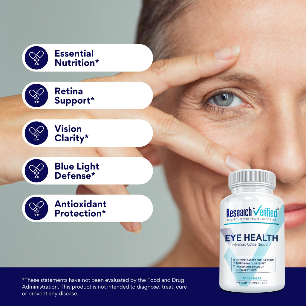 Research Verified Eye Health - Nourish and Protect Eyes and Vision, Support Healthy Retina, Improve Blood Supply to Eyes - Vitamins A, B, C, and E - 360 Capsules - 6 Month Supply - Made in The USA - TrustMedUSA