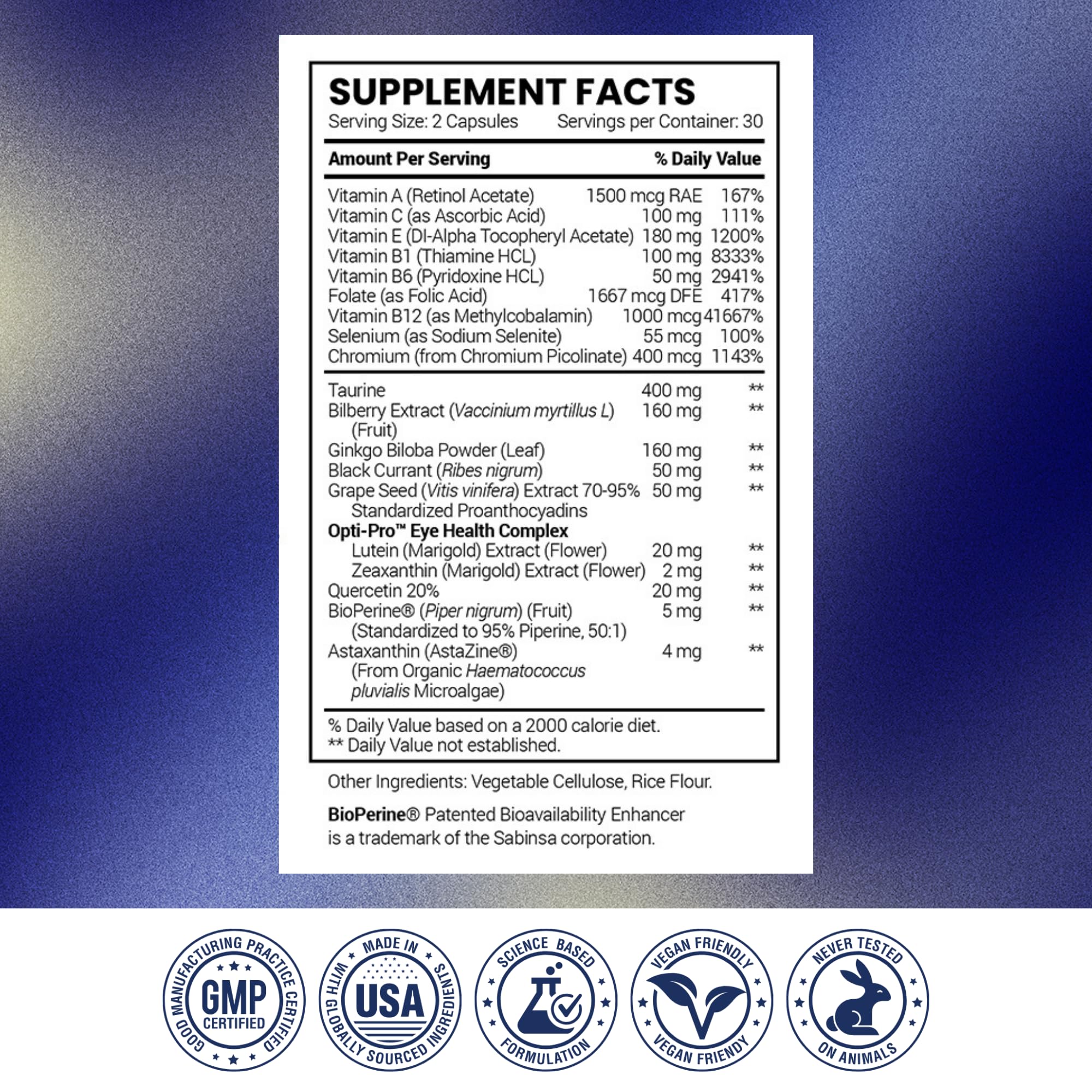 Research Verified Eye Health - Nourish and Protect Eyes and Vision, Support Healthy Retina, Improve Blood Supply to Eyes - Vitamins A, B, C, and E - 360 Capsules - 6 Month Supply - Made in The USA - TrustMedUSA