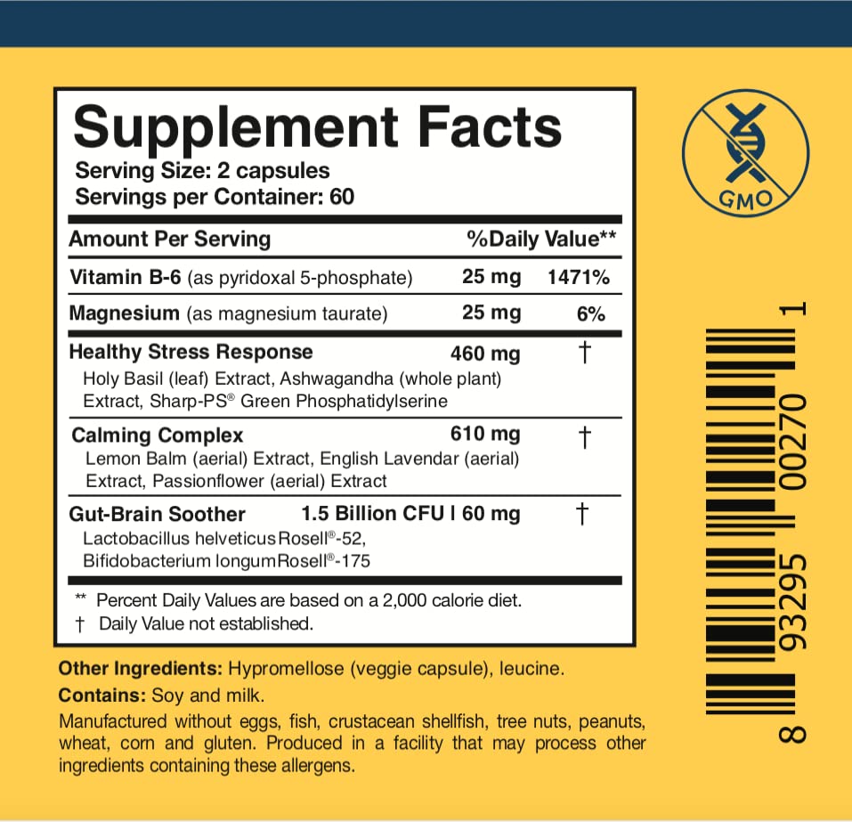 Researched Nutritionals AnxiaEase - Stress, Cortisol Management & Mood Support Supplement - Botanicals, Vitamin B6, Magnesium & 'Psychobiotic' Probiotic Strains (120 Capsules) - TrustMedUSA