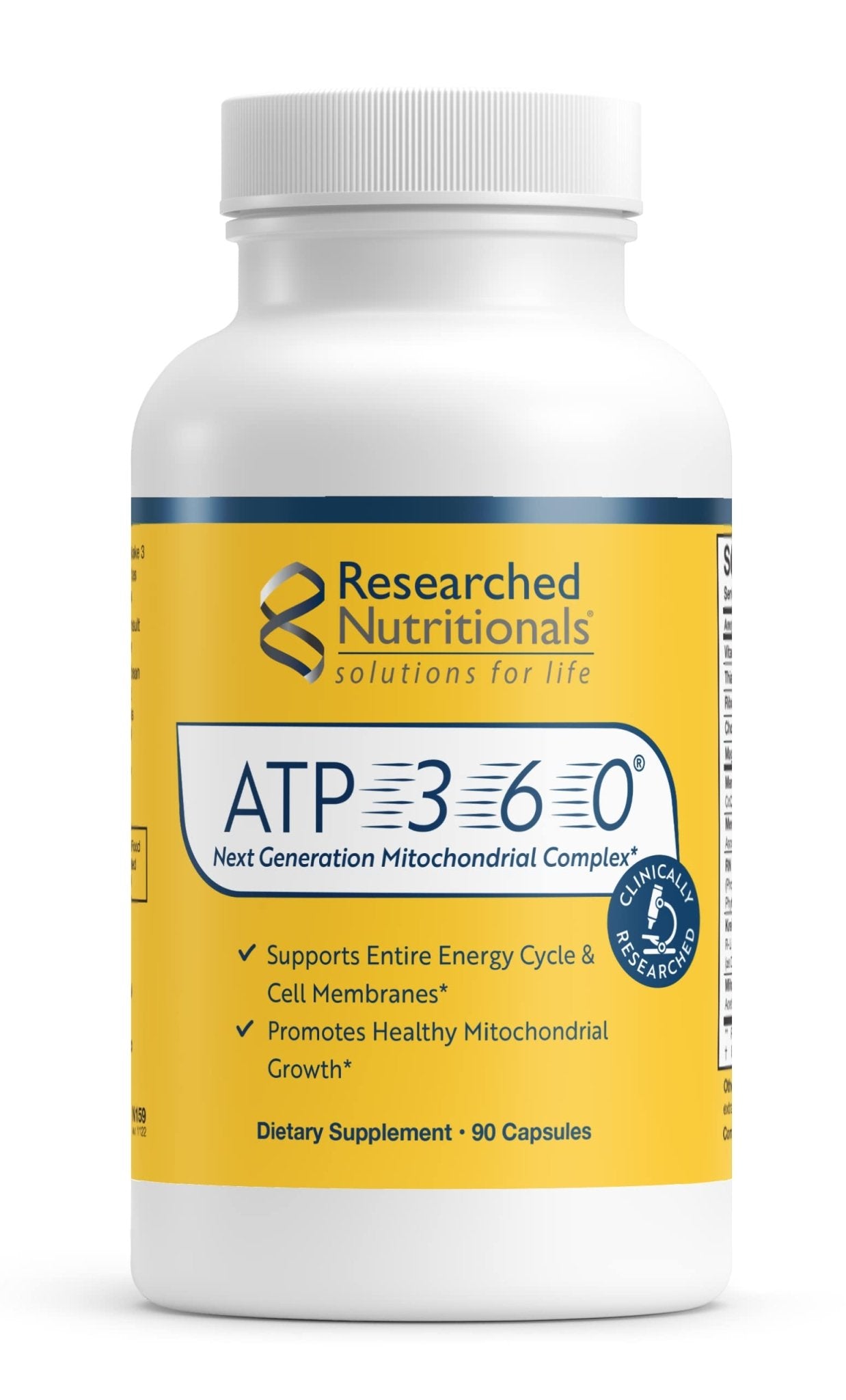 Researched Nutritionals ATP 360 - Mitochondrial Supplements to Support Entire Energy Cycle & Cell Membranes - Clinically Researched ATP Supplements, High Dose CoQ10, R-Lipoic Acid & PQQ, 90 Capsules - TrustMedUSA
