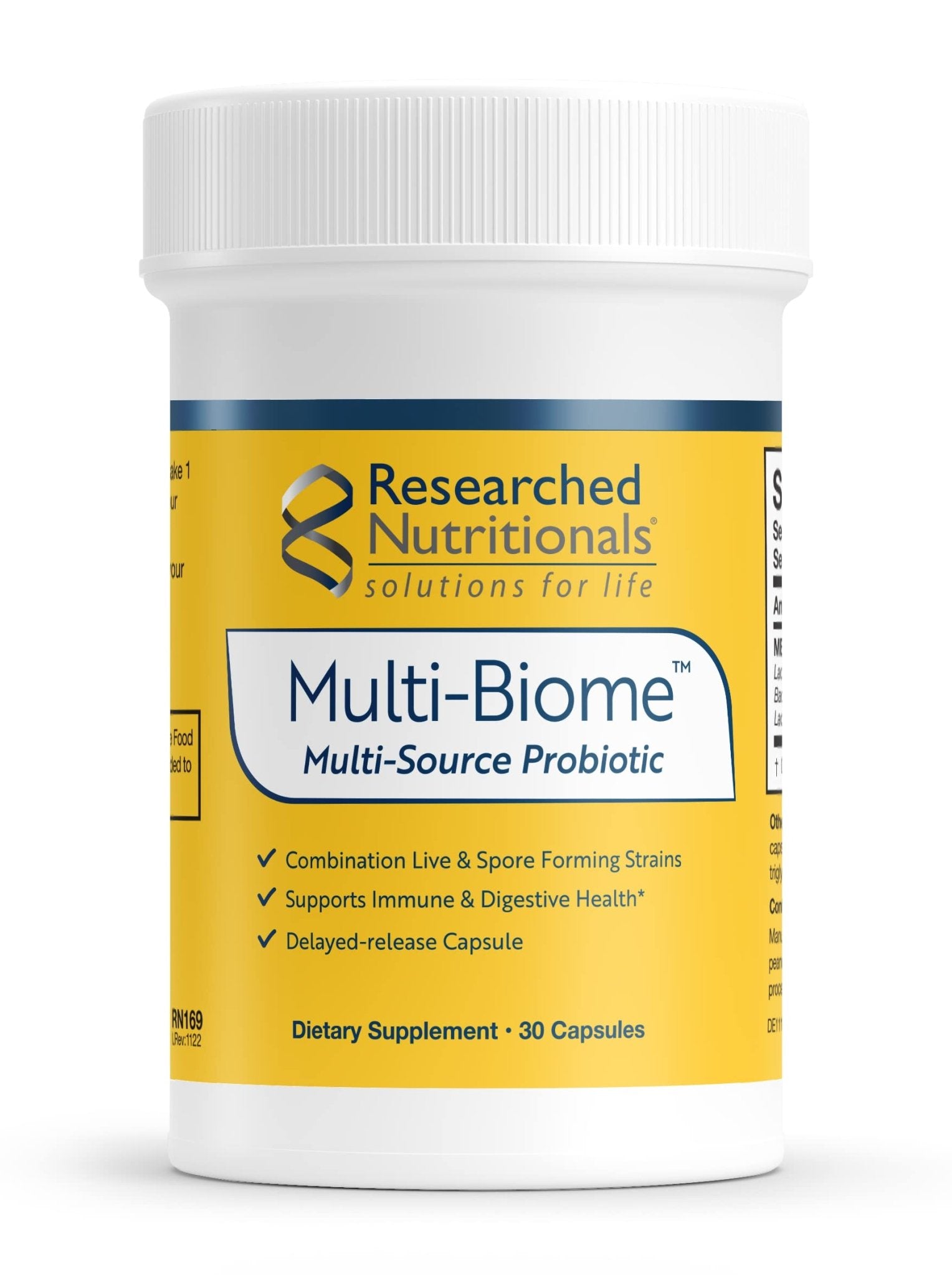 Researched Nutritionals Multi-Biome - Dual-Action Probiotics for Women & Men - Spore + Live Strain Formula with Delayed-Release Capsules for Gut Health, Histamine & Immune Support (30 ct) - TrustMedUSA