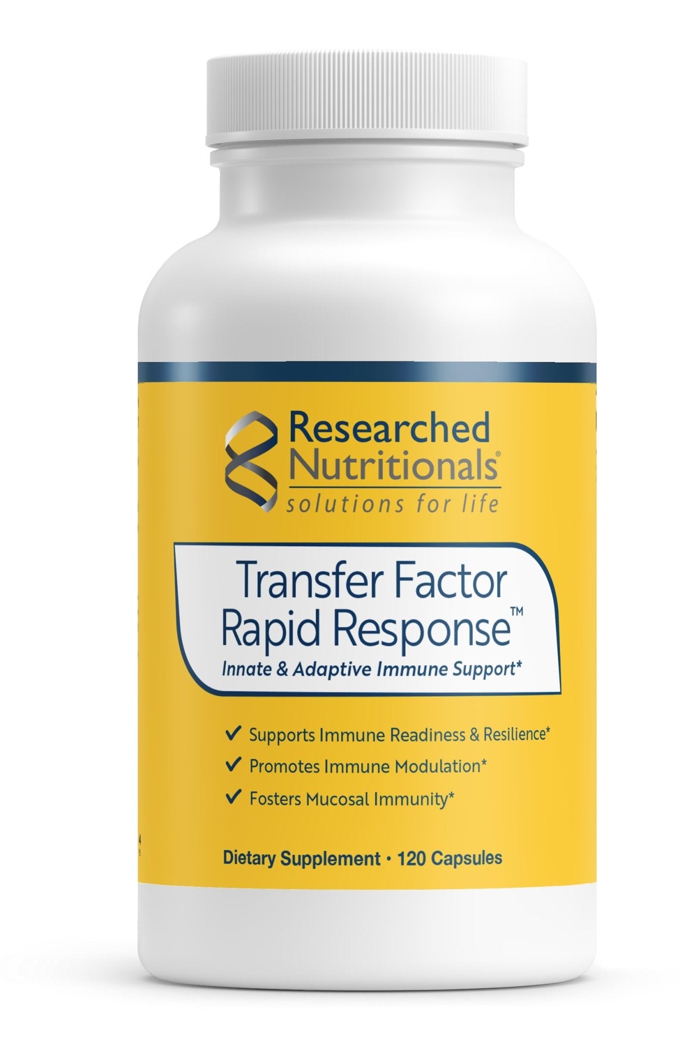 Researched Nutritionals Transfer Factor Rapid Response Immune Support Supplement - Colostrum Blend with Beta Glucan, IP-6 & Lactoferrin, Fast-Acting Innate & Adaptive Immune Modulation (120 Capsules) - TrustMedUSA