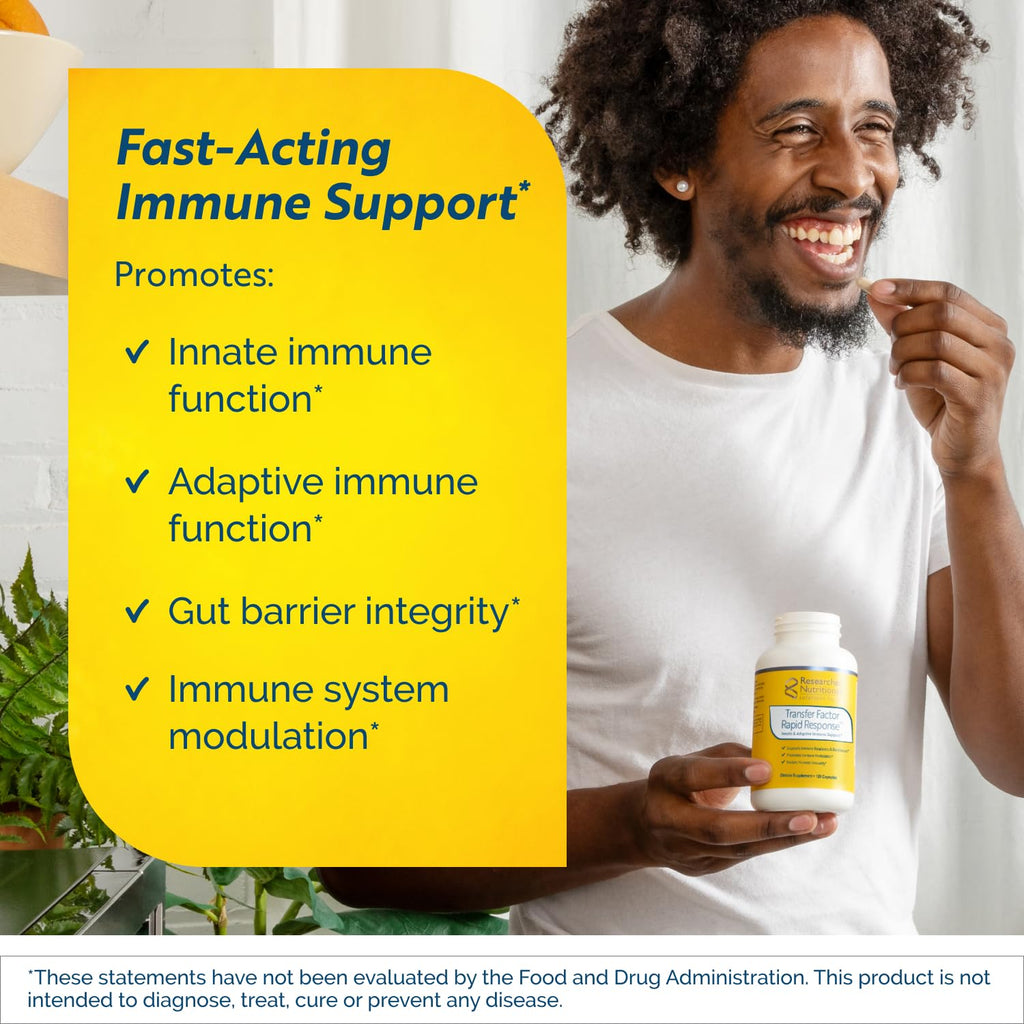 Researched Nutritionals Transfer Factor Rapid Response Immune Support Supplement - Colostrum Blend with Beta Glucan, IP-6 & Lactoferrin, Fast-Acting Innate & Adaptive Immune Modulation (120 Capsules) - TrustMedUSA