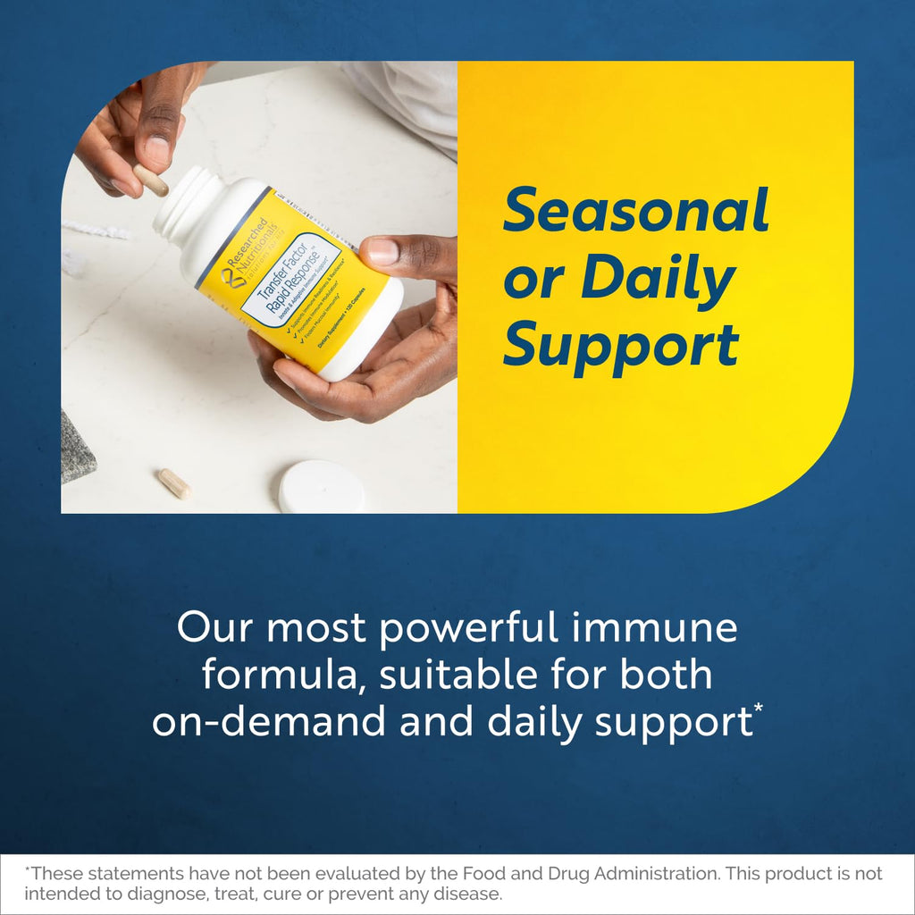 Researched Nutritionals Transfer Factor Rapid Response Immune Support Supplement - Colostrum Blend with Beta Glucan, IP-6 & Lactoferrin, Fast-Acting Innate & Adaptive Immune Modulation (120 Capsules) - TrustMedUSA