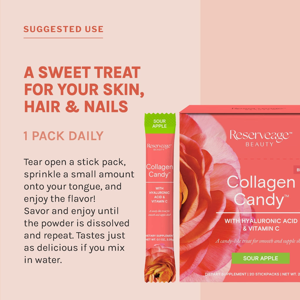 Reserveage Nutrition Collagen Candy, Collagen Supplement for Skin Care, Hair Growth, Collagen Booster for Nail Care, Supports Elastin Production, Paleo and Keto, Sour Apple, 2.3 Ounces (20 Servings) - Maple Wellness Supplements