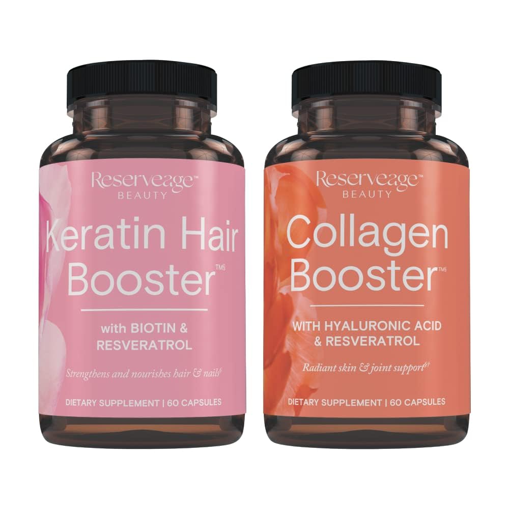 Reserveage Ultra Collagen Booster & Keratin Hair Booster - Features Dermaval, Biotin & Resveratrol - Support Hair & Skin - 60 Ultra Collagen Capsules, 60 Keratin Capsules - TrustMedUSA