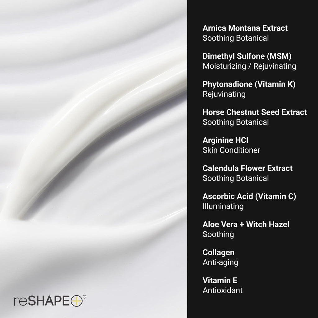 Reshape+ Arnica Bruise Relief Topical Cream For Bruising, Swelling, & Discoloration On Skin, Natural Skin Care Homeopathic Arnica Lotion W/Vitamin K, Horse Chestnut, & Collagen, Large 8 Fl Oz - TrustMedUSA