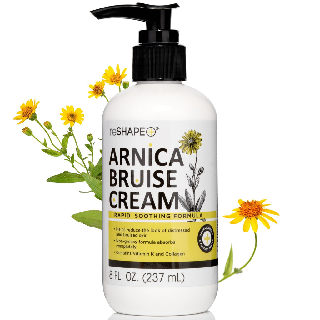 Reshape+ Arnica Bruise Relief Topical Cream For Bruising, Swelling, & Discoloration On Skin, Natural Skin Care Homeopathic Arnica Lotion W/Vitamin K, Horse Chestnut, & Collagen, Large 8 Fl Oz - TrustMedUSA