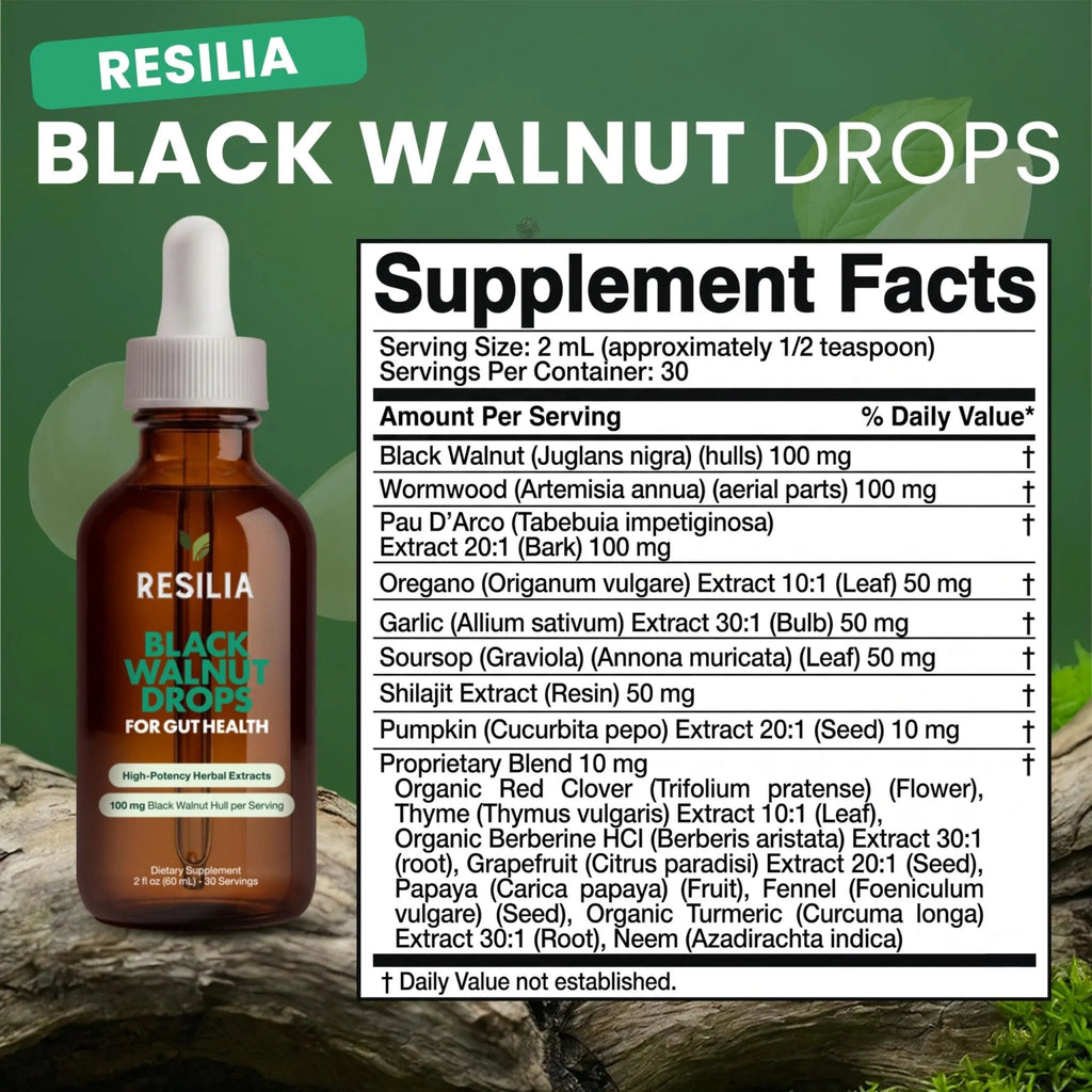 Resilia Herbal Cleanse Liquid Drops – Black Walnut & Wormwood Extract with Pumpkin Seed, Garlic & Turmeric – Alcohol-Free Vegan Tincture for Digestive & Daily Wellness Support, 2 fl oz - TrustMedUSA