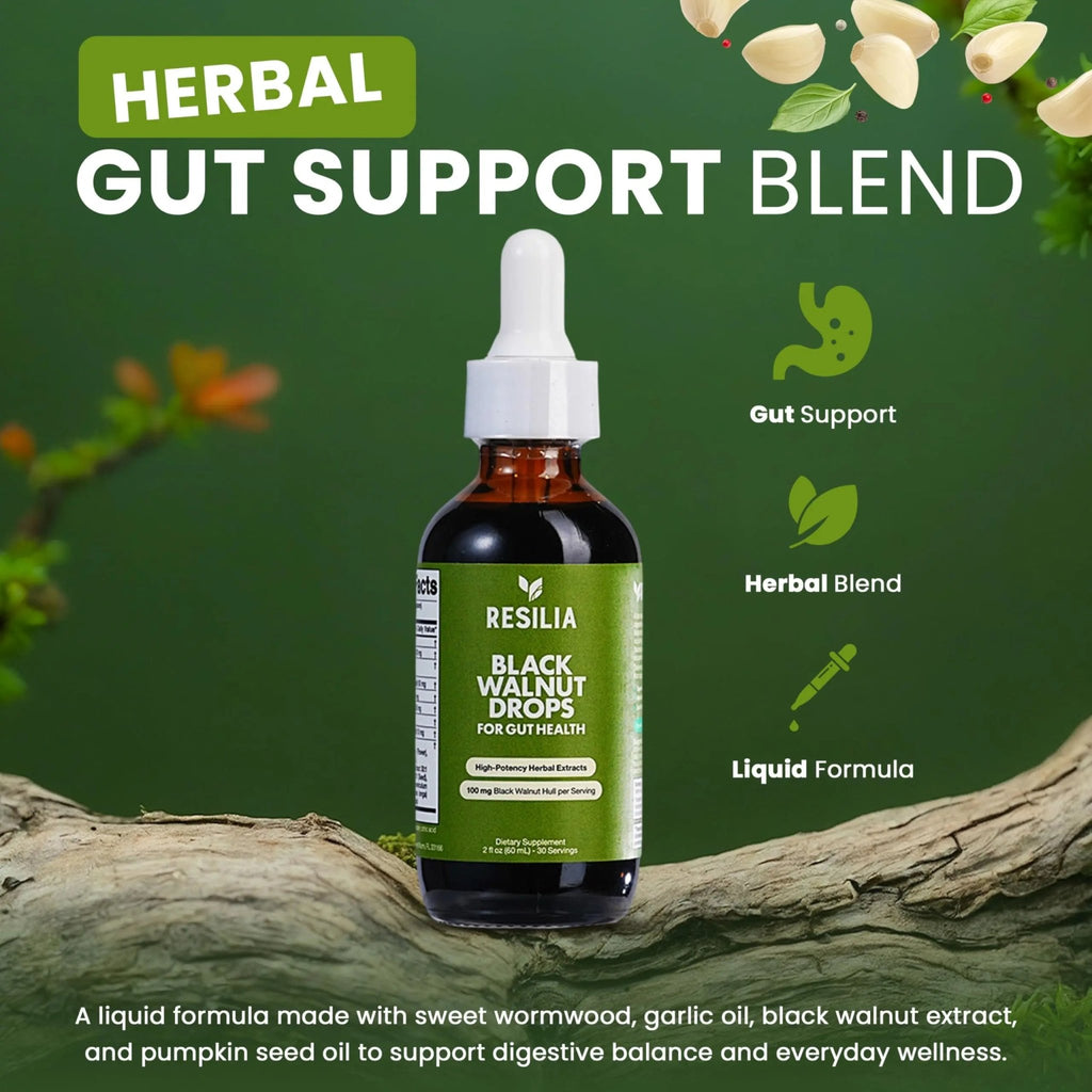 Resilia Herbal Cleanse Liquid Drops – Black Walnut & Wormwood Extract with Pumpkin Seed, Garlic & Turmeric – Alcohol-Free Vegan Tincture for Digestive & Daily Wellness Support, 2 fl oz - TrustMedUSA