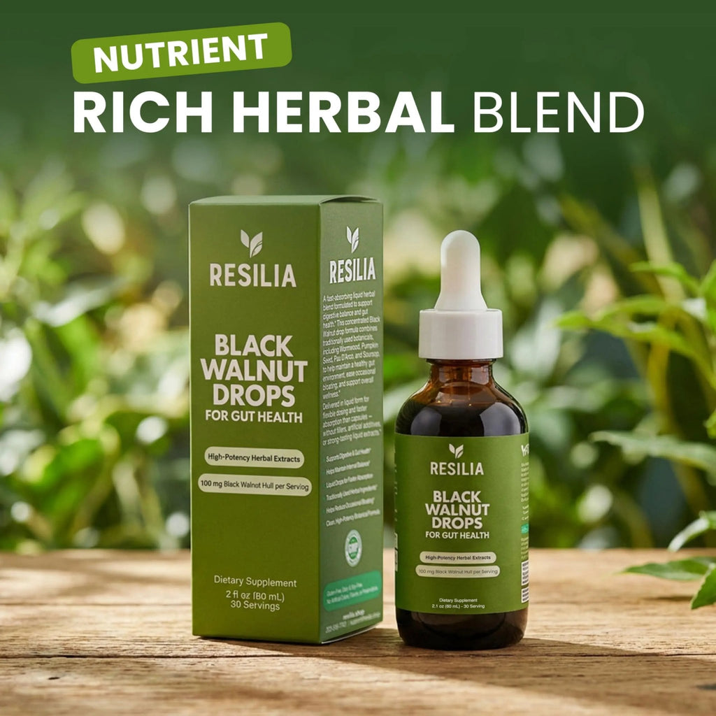 Resilia Herbal Cleanse Liquid Drops – Black Walnut & Wormwood Extract with Pumpkin Seed, Garlic & Turmeric – Alcohol-Free Vegan Tincture for Digestive & Daily Wellness Support, 2 fl oz - TrustMedUSA