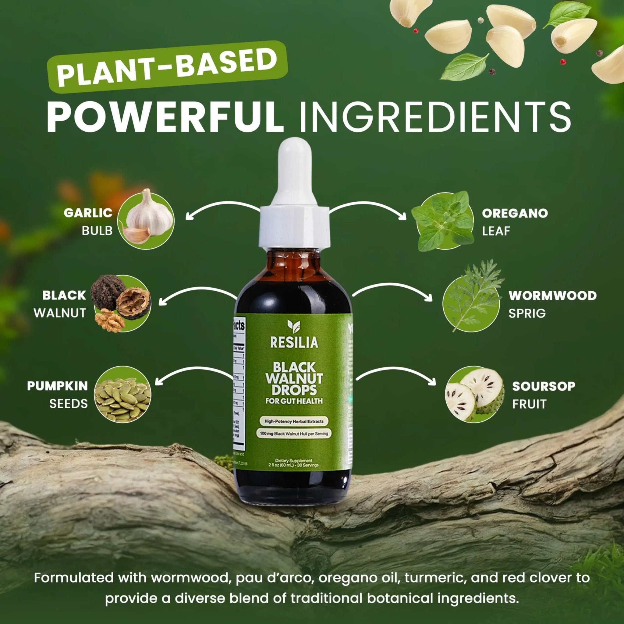Resilia Herbal Cleanse Liquid Drops – Black Walnut & Wormwood Extract with Pumpkin Seed, Garlic & Turmeric – Alcohol-Free Vegan Tincture for Digestive & Daily Wellness Support, 2 fl oz - TrustMedUSA