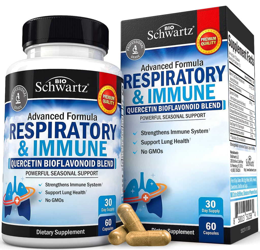 Respiratory & Immune Lung Support Supplement with Quercetin, Vitamin D & Cordyceps, Helps Soothe Respiratory Tissues While Loosening Mucus, Lung Health Vitamins for Women & Men, 60 Capsules - TrustMedUSA