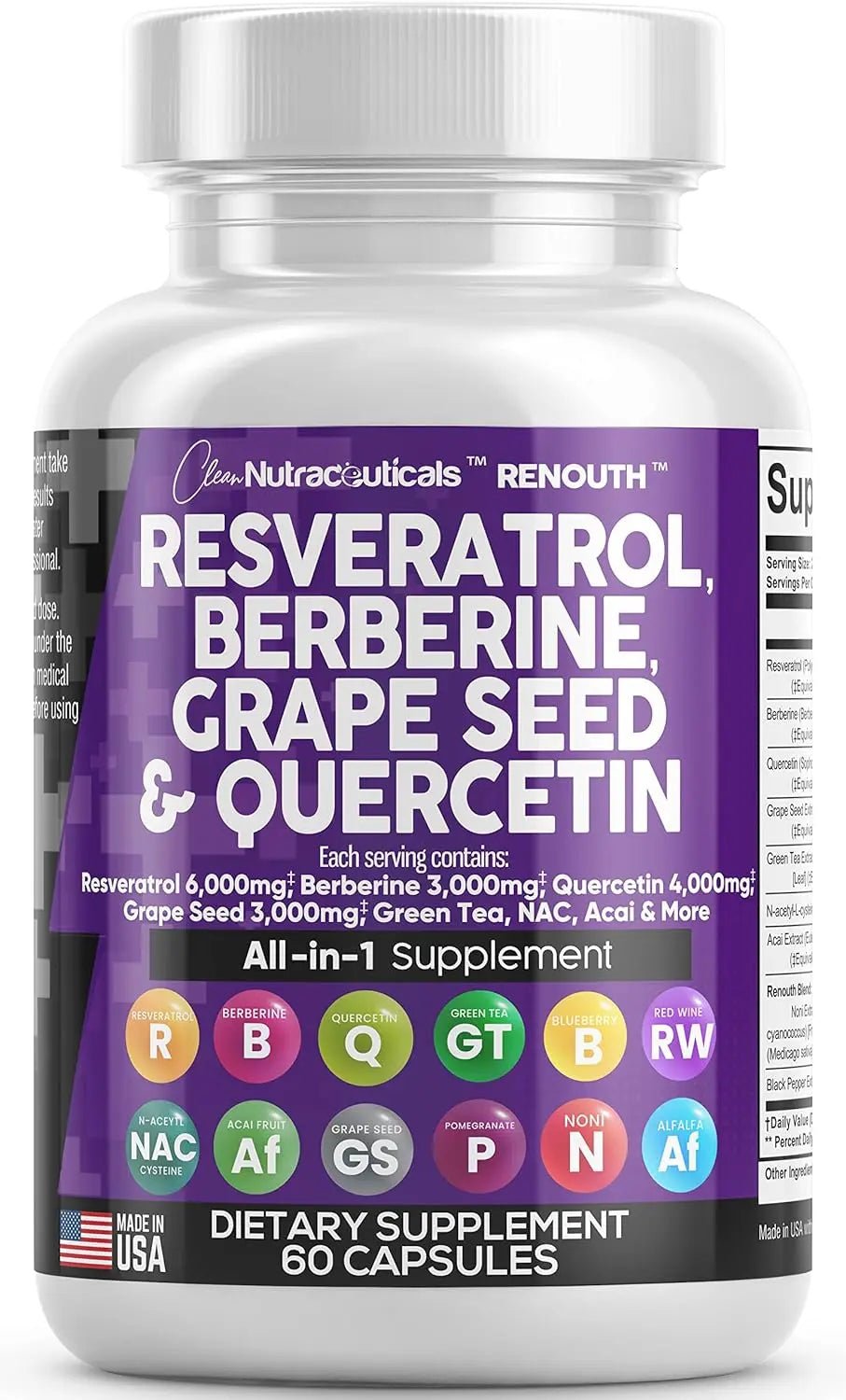 Resveratrol 6000mg Berberine 3000mg Grape Seed Extract 3000mg - TrustMedUSA