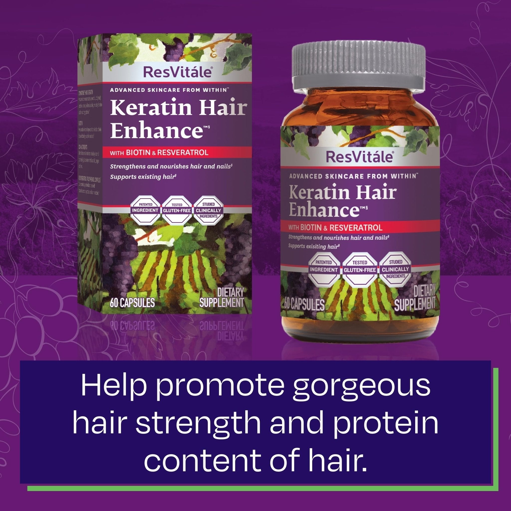 ResVitále Keratin Hair Enhance - Keratin Supplement for Hair Growth - 60 Capsules - TrustMedUSA