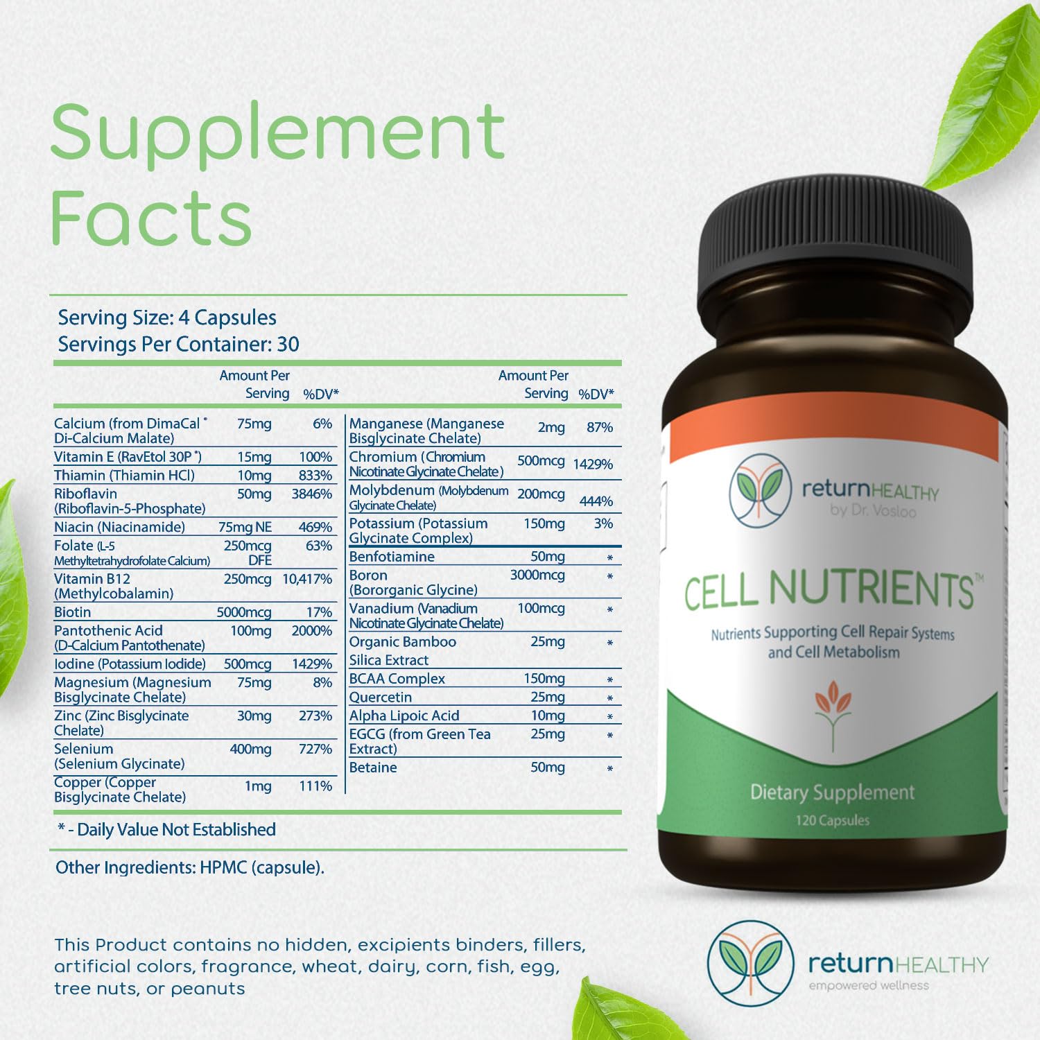 Return Healthy Cell Nutrients | Promotes Cell and Membrane Repair & Cell Metabolism | Helps Fight Tick-Borne Infections & More | Mitochondrial Supplements | Non-GMO, Vegan, 120 caps - TrustMedUSA