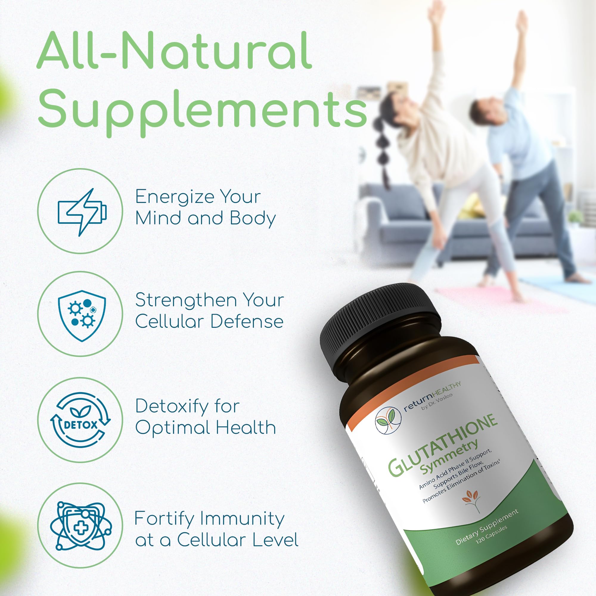 Return Healthy Glutathione Symmetry | S-Acetyl Glutathione Supplement | Antioxidants & Detoxification Supplement | Natural Cellular Support | All-Natural, Vegan, Non-GMO, 120 caps - TrustMedUSA