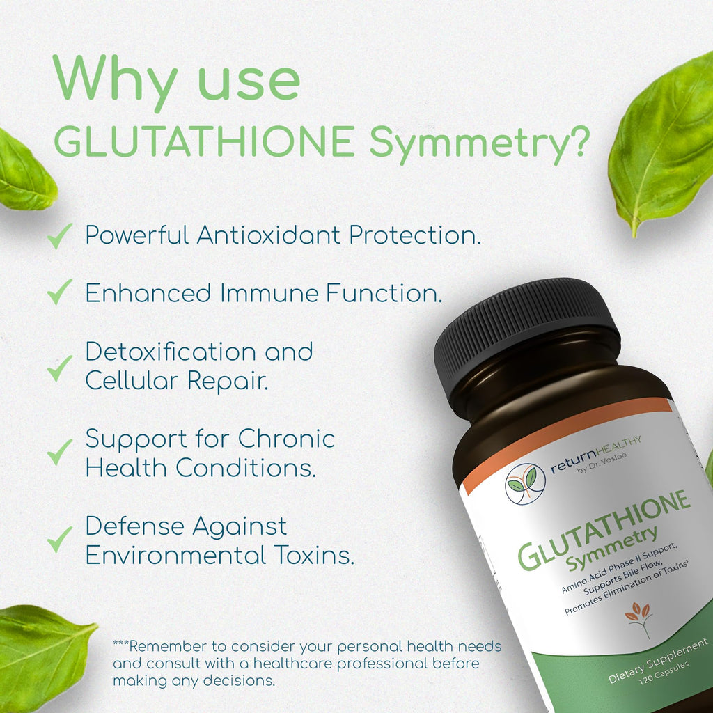 Return Healthy Glutathione Symmetry | S-Acetyl Glutathione Supplement | Antioxidants & Detoxification Supplement | Natural Cellular Support | All-Natural, Vegan, Non-GMO, 120 caps - TrustMedUSA