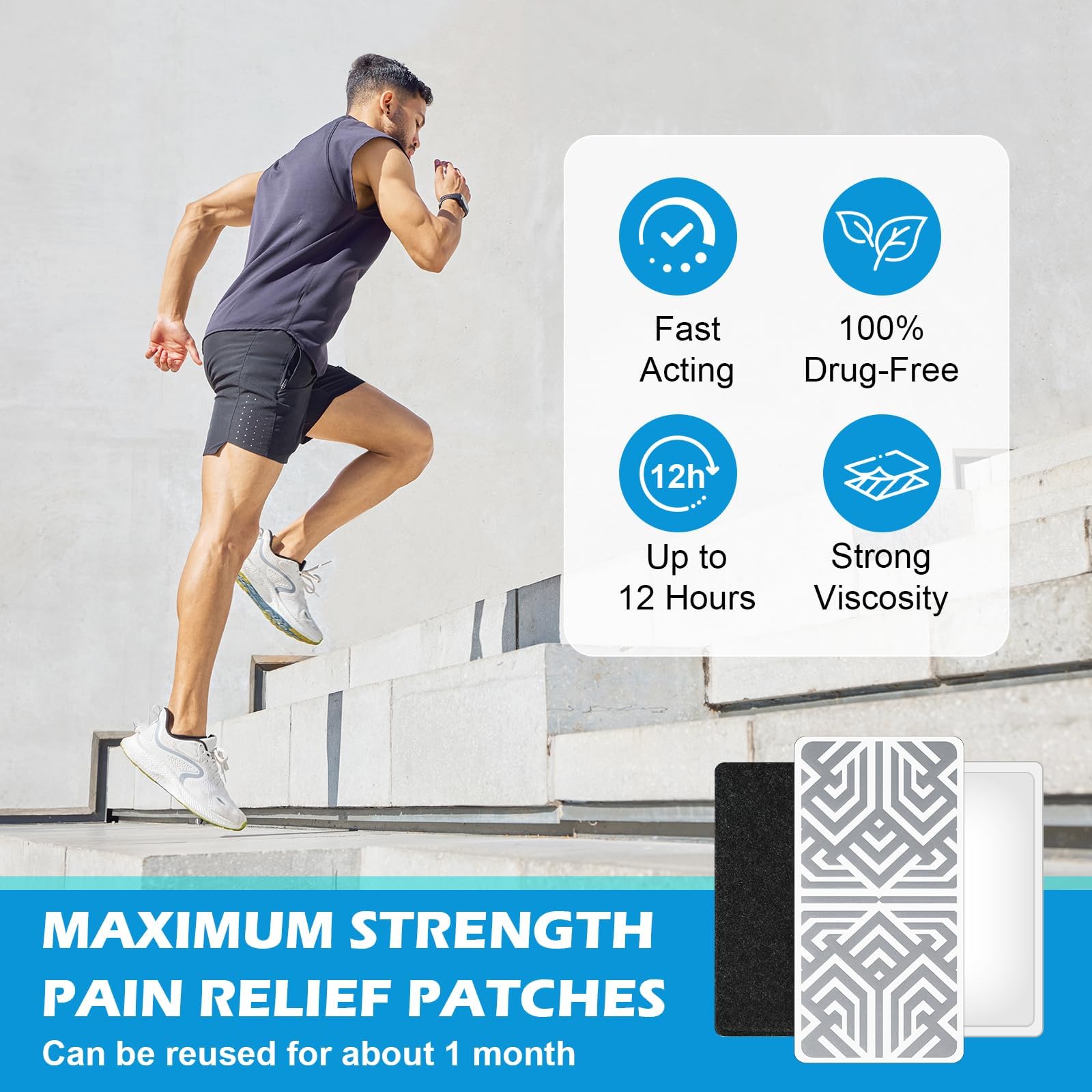Reusable Pain Relief Patches for Sore Muscle, Includes 3 Adhesives, 1 Patch & 1 Carry Bag, Pain Patches for Neck, Back,Foot, Knee etc, Large&Fast Acting, Easy Adhesive Application Pain Patch-0304 - TrustMedUSA