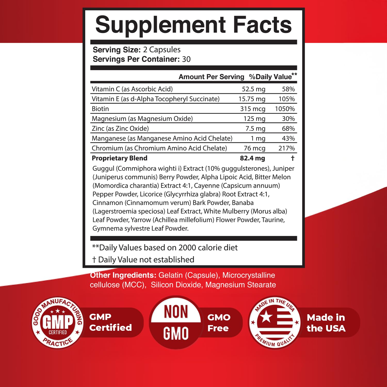 Revital Gluco – Daily Supplement with Vitamin C, Vitamin E, Magnesium, Biotin, Zinc & 10+ Botanical Ingredients – Made in USA, Non-GMO, Stimulant-Free Formula – 60 Caps (30 Servings), 1 Month Supply - TrustMedUSA