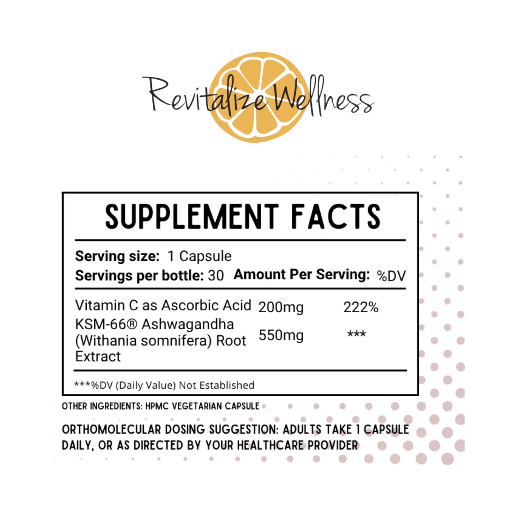 Revitalize Wellness Ashwagandha + Vitamin C Capsules | Stress and Immune Support Complex | with 550 mg Ashwagandha and 200 mg Vitamin C per Serving | 30 Servings - TrustMedUSA