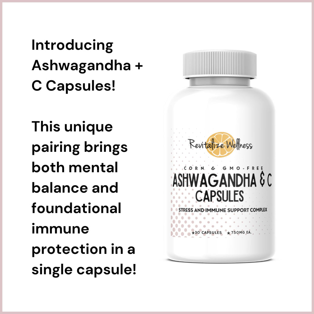 Revitalize Wellness Ashwagandha + Vitamin C Capsules | Stress and Immune Support Complex | with 550 mg Ashwagandha and 200 mg Vitamin C per Serving | 30 Servings - TrustMedUSA