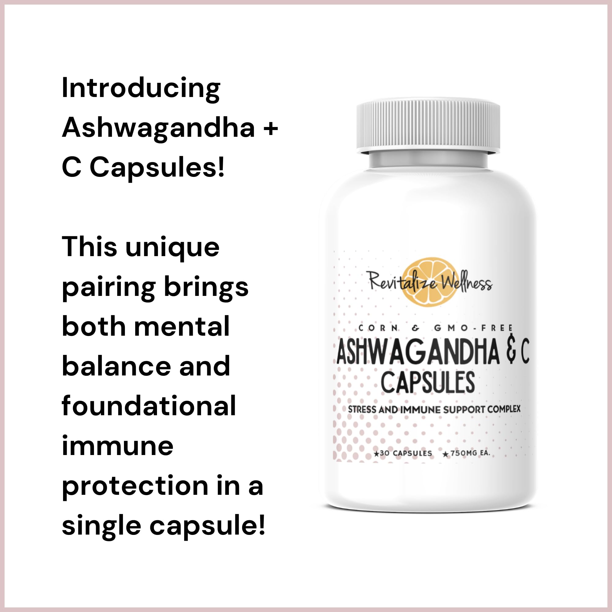 Revitalize Wellness Ashwagandha + Vitamin C Capsules | Stress and Immune Support Complex | with 550 mg Ashwagandha and 200 mg Vitamin C per Serving | 30 Servings - TrustMedUSA