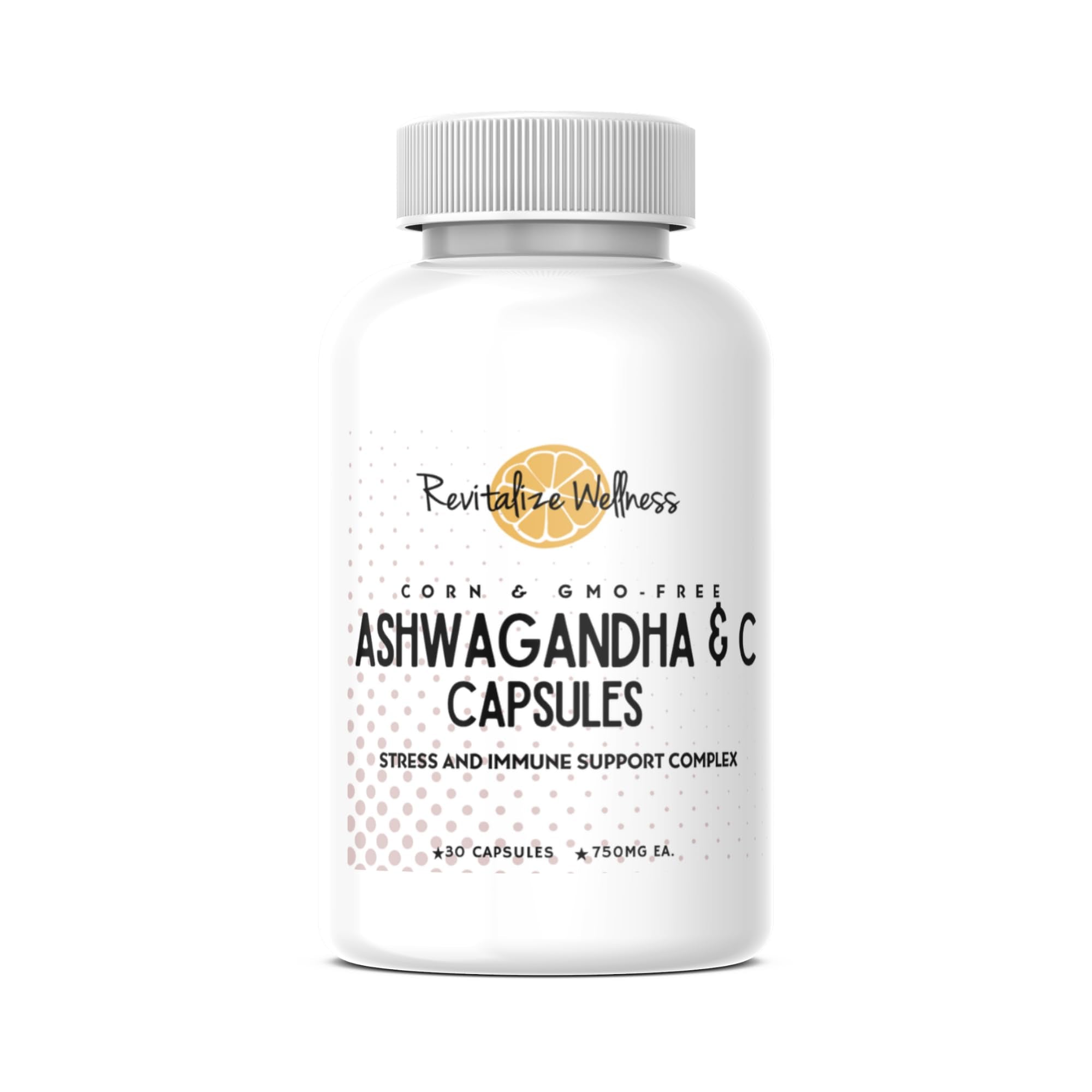 Revitalize Wellness Ashwagandha + Vitamin C Capsules | Stress and Immune Support Complex | with 550 mg Ashwagandha and 200 mg Vitamin C per Serving | 30 Servings - TrustMedUSA