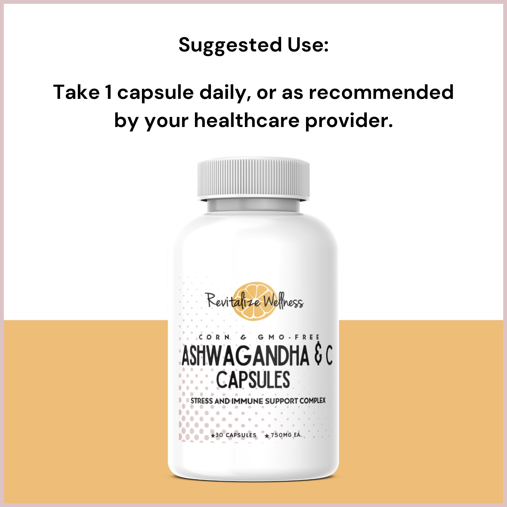 Revitalize Wellness Ashwagandha + Vitamin C Capsules | Stress and Immune Support Complex | with 550 mg Ashwagandha and 200 mg Vitamin C per Serving | 30 Servings - TrustMedUSA