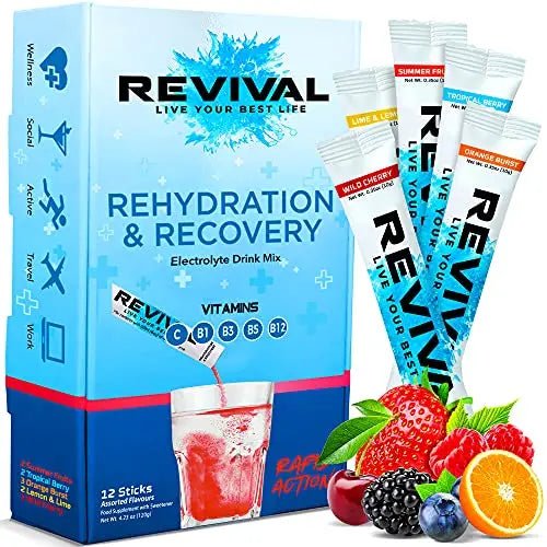 Revival Rapid Rehydration Electrolytes Powder - High Strength Vitamin C, B1, B3, B5, B12 - TrustMedUSA