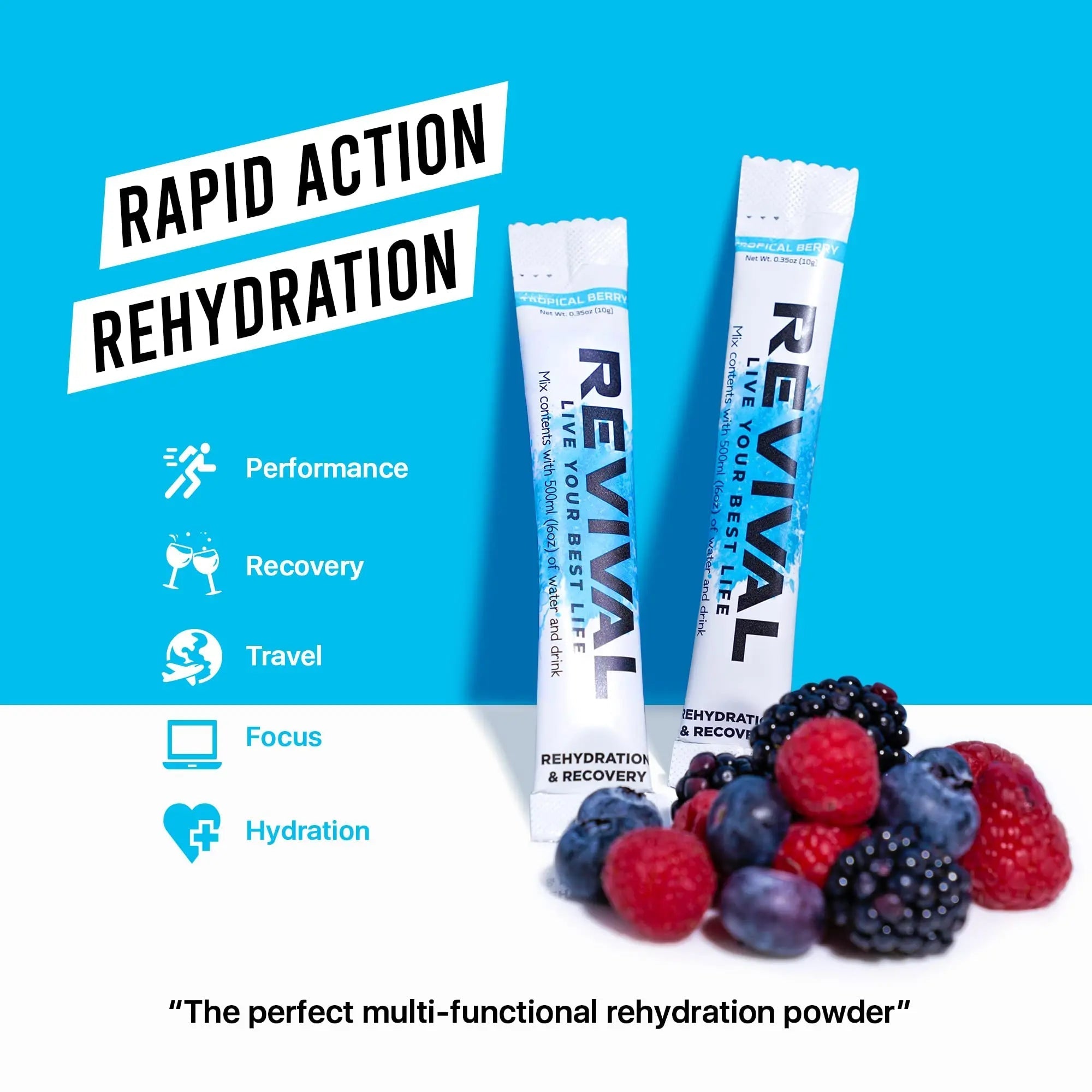 Revival Rapid Rehydration, Electrolytes Powder - High Strength Vitamin C, B1, B3, B5, B12 - TrustMedUSA
